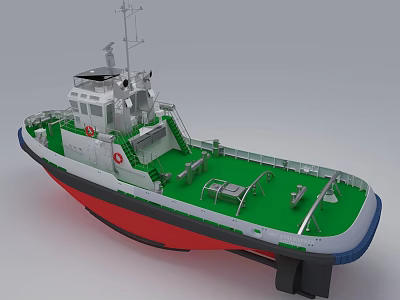 Industrial Marine Vessel With Green Deck White Superstructure And Red Hull 3d model
