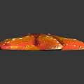 Starfish Shaped Orange Red Food With White Spots And Glossy Surface On Black Background