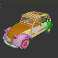 Vintage Orange And White Striped Car Model With Round Headlights And White Wheels