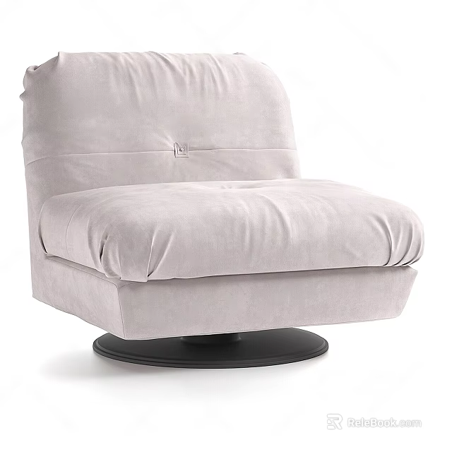 Light Gray Fabric Single Sofa With Plush Cushion Backrest And Black Round Base 3d model 