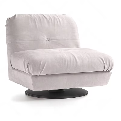 Light Gray Fabric Single Sofa With Plush Cushion Backrest And Black Round Base 3d model