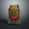 Durable Khaki Backpack With Red Pouch Multiple Pockets And Roller Base