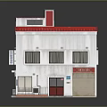 Modern Commercial Complex With Red Roof White Exterior Windows And Roller Shutter Entrance