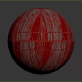 Vibrant Red Decorative Sphere With White Stripes And Glossy Surface Design