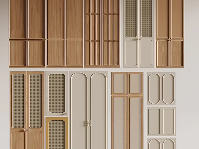 Diverse Cabinet Door Designs Featuring Wooden Beige White Panels And Arched Grid Patterns 3d model