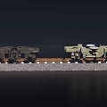 Green and Dark Colored Model Train Carriages on Railroad Track with Structural Details