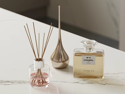 Elegant Daily Fragrance Products With Glass Diffuser Reed Sticks And Perfume Bottle 3d model