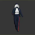 Casual Sportswear Set With Hooded Jacket White Inner Top And Blue Track Pants Red Stripes