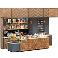 Commercial Bar Equipment Featuring Counter Shelves Drink Bottles Fruits Menu Board And Decorative Lights
