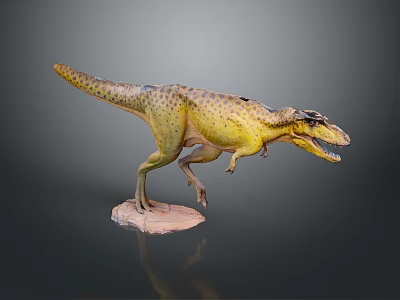 Yellow Spotted T Rex Dinosaur Model in Dynamic Standing Pose on Rock Base 3d model