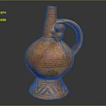 Orange Ceramic Jug With Decorative Patterns Unique Handle As Practical Household Item