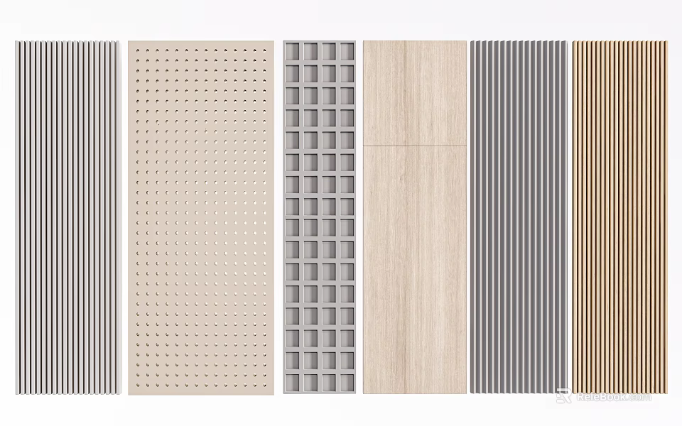 Various Styles Wall Paneling For Interior Design With Wooden Slatted Perforated And Grid Patterns 3d model 