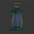 Decorative Furniture Lantern With Green Top Blue Body And Yellow Stripes