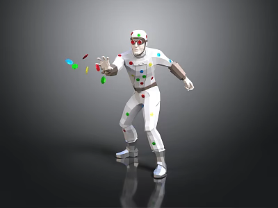 Character In White Outfit With Colorful Dots Goggles Throwing Colorful Objects 3d model