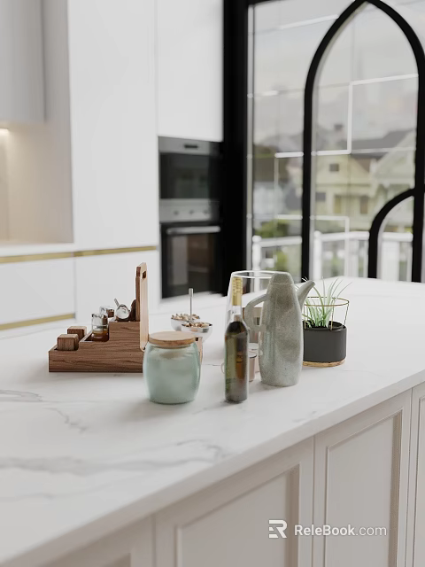 Modern Open Concept Kitchen Interior With Island Counter And Cabinets 3d model