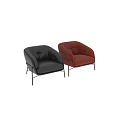 Black Leather Single Sofa With Tufted Seat And Metal Frame Legs