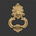 Golden Vintage Door Knocker With Shell Shaped Design And Curved Patterns