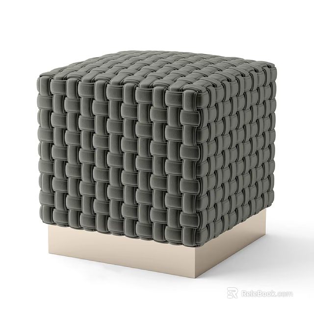 Dark Gray Woven Sofa Stool With Modern Design And Golden Base 3d model 