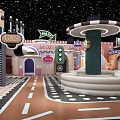 Indoor Kids Playground With Forest Theme Welcome Sign Cloud Decorations Red Car And Mushroom Structure
