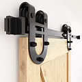 Black Metal Sliding Barn Door Hardware With Wooden Panel And Track System