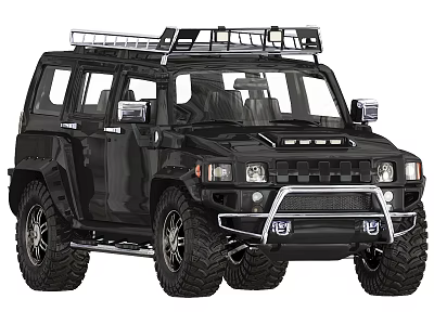 Black Off Road SUV with Roof Rack Large Tires and Rugged Front Bumper Design 3d model
