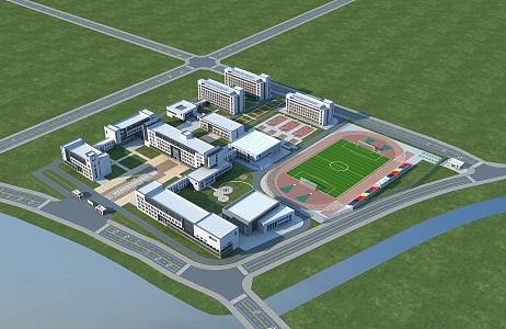 Modern School Aerial View 3d model