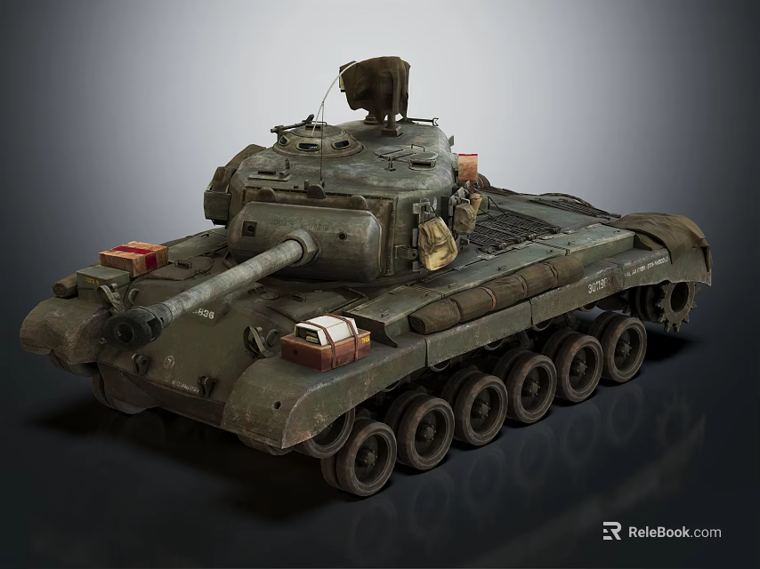 Vintage Military Camouflage Tank With Armored Cannon Tracks And Equipment Design 3d model 