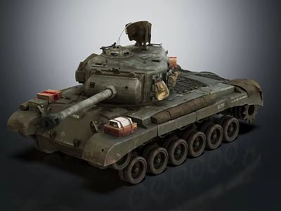Vintage Military Camouflage Tank With Armored Cannon Tracks And Equipment Design 3d model