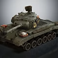 Vintage Military Camouflage Tank With Armored Cannon Tracks And Equipment Design