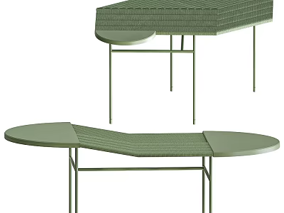 Modern Green Dining Table With Curved Woven Tabletop And Slim Metal Legs Design 3d model