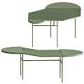 Modern Green Dining Table With Curved Woven Tabletop And Slim Metal Legs Design