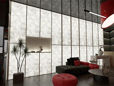 Modern Luxury Indoor Reception Lobby With Translucent Marble Partition And Stylish Cozy Lounge Furniture 3d model