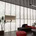 Modern Luxury Indoor Reception Lobby With Translucent Marble Partition And Stylish Cozy Lounge Furniture