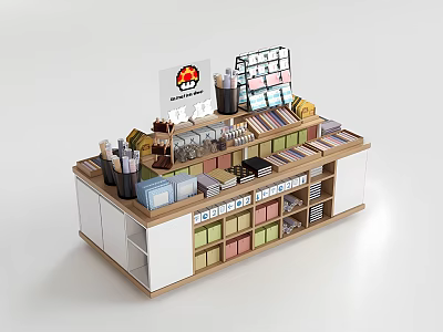 Organized Stationery Display Shelf With Pens Notebooks Folders And Colorful Compartments 3d model