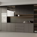 Modern Dark Gray Wine Cabinet with Glass Doors Wine Glass Holders and Storage Drawers