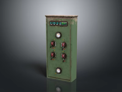 Vintage Green Electrical Control Cabinet With Meters And Toggle Switches Design 3d model