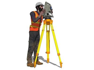 Industrial Surveying Equipment With Tripod Used By Construction Worker For Precision Measurement 3d model