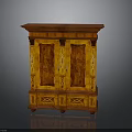 Classical Wooden Cabinet With Double Doors Ornate Carved Details And Red Top
