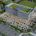 Aerial Planning of Modern Urban Building With Green Roof And Parking Area