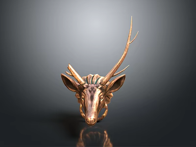 Elegant Copper Deer Head Wall Decor Ornament For Stylish Furniture Interior 3d model