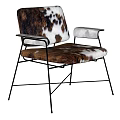 Modern Dining Chair With Faux Fur Patterned Backrest And Black Metal Frame