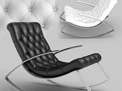 Modern Black and White Leather Upholstered Tufted Accent Chair With Metal Frame Rocking Design 3d model