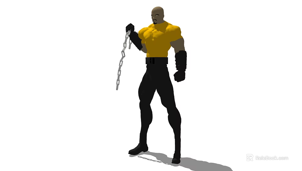 Game Movie Character With Yellow Shirt Black Pants Muscular Build Holding Chain 3d model 