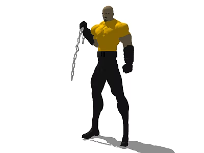 Game Movie Character With Yellow Shirt Black Pants Muscular Build Holding Chain 3d model