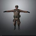 Military Soldier 3D Model In Camouflage Uniform With Helmet And Tactical Vest Arms Outstretched