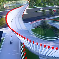 Modern Curved Landscape Bridge Design Over Road With Greenery And Vehicles