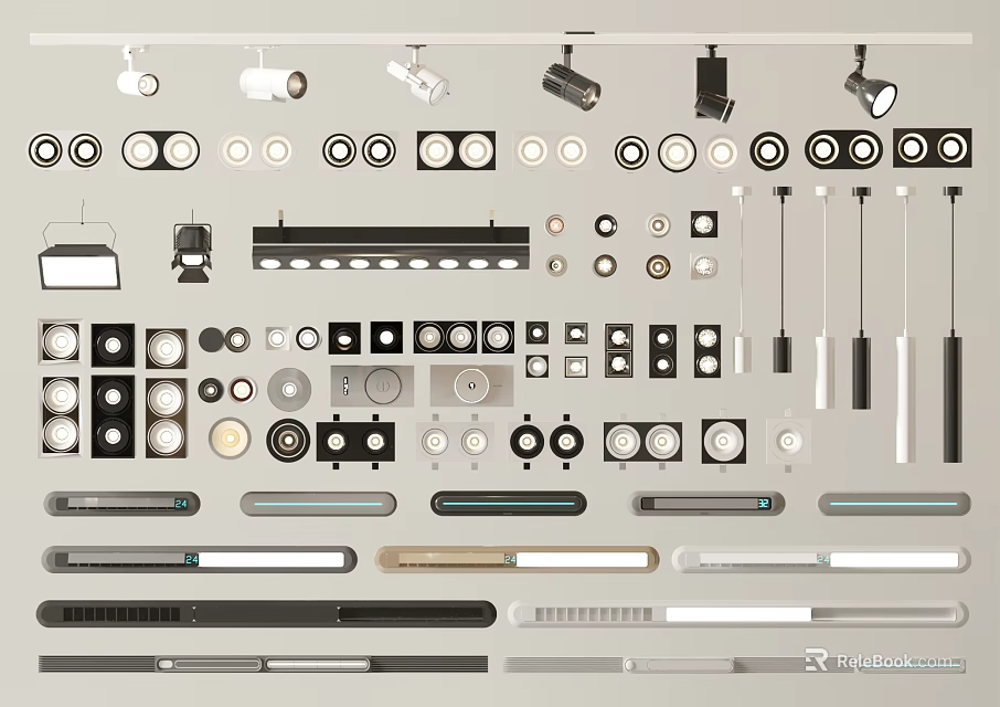 Modern Downlights And Spotlights With Various Designs For Indoor Ceiling Lighting 3d model