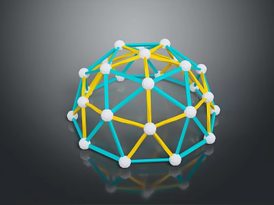 Abstract Geometric Sphere Framework With Blue Yellow Lines And White Nodes 3d model