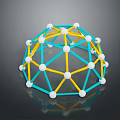 Abstract Geometric Sphere Framework With Blue Yellow Lines And White Nodes 3d model