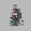 Colorful Neon Light Christmas Tree Shaped Structure With Stacked Gift Layers And Star Top 3d model